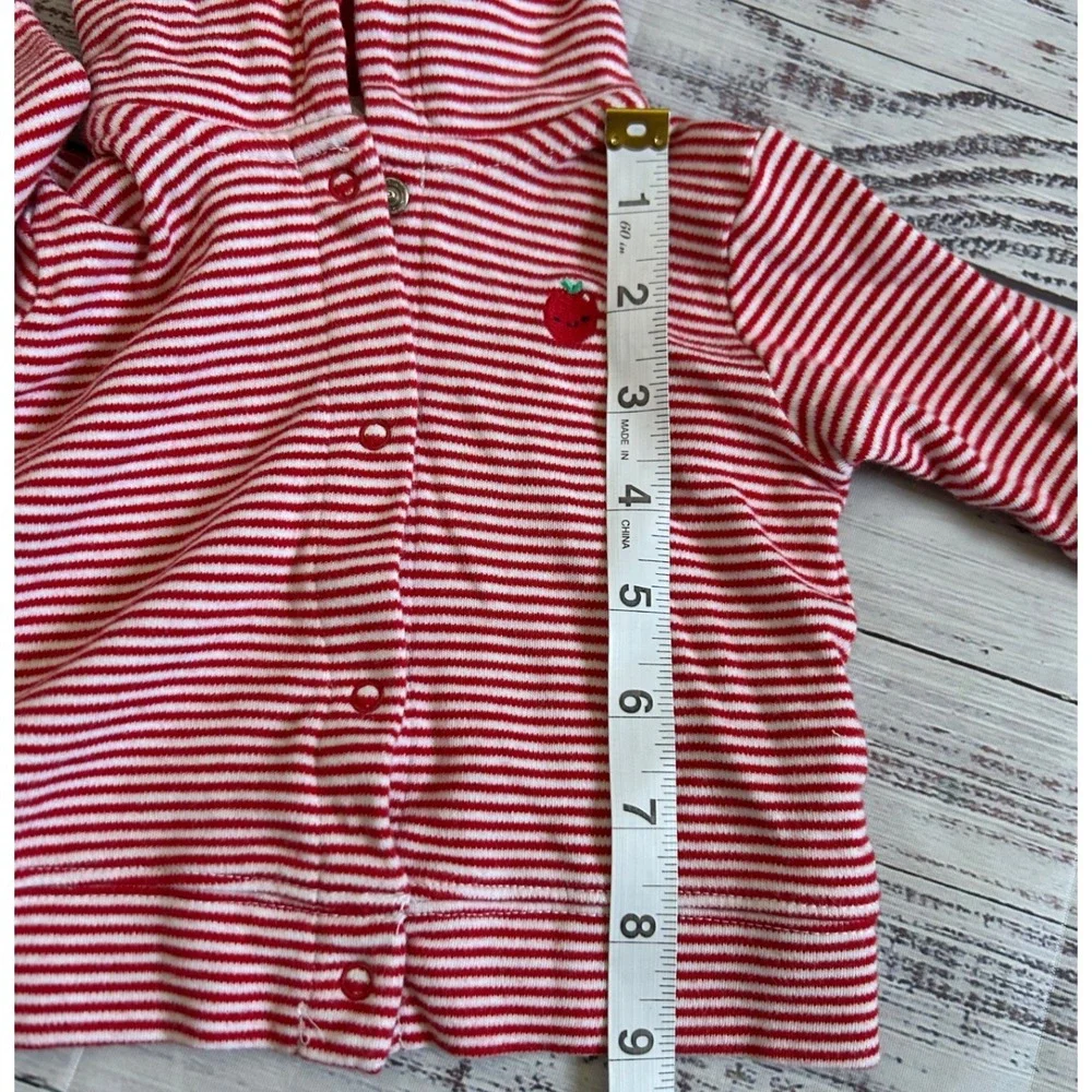 Gymboree‎ Striped Hooded Jacket Kids Red Apple Embroidery Snap Front 0-3 Months